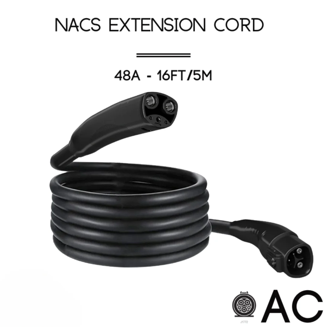 A2Z EV NACS Extension Cord - 48A, 16ft, Assembled & Tested in North America