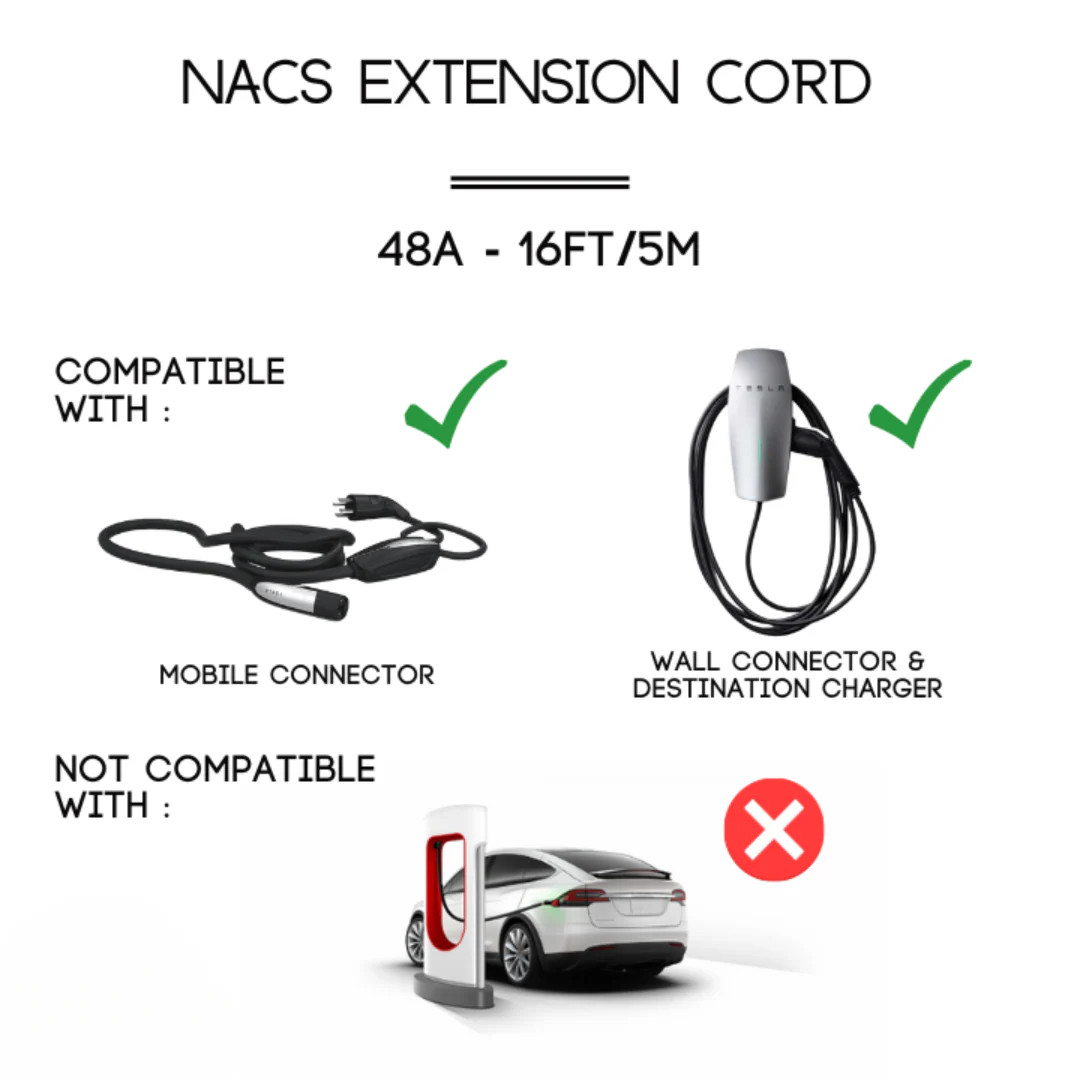 A2Z EV NACS Extension Cord - 48A, 16ft, Assembled & Tested in North America view 2